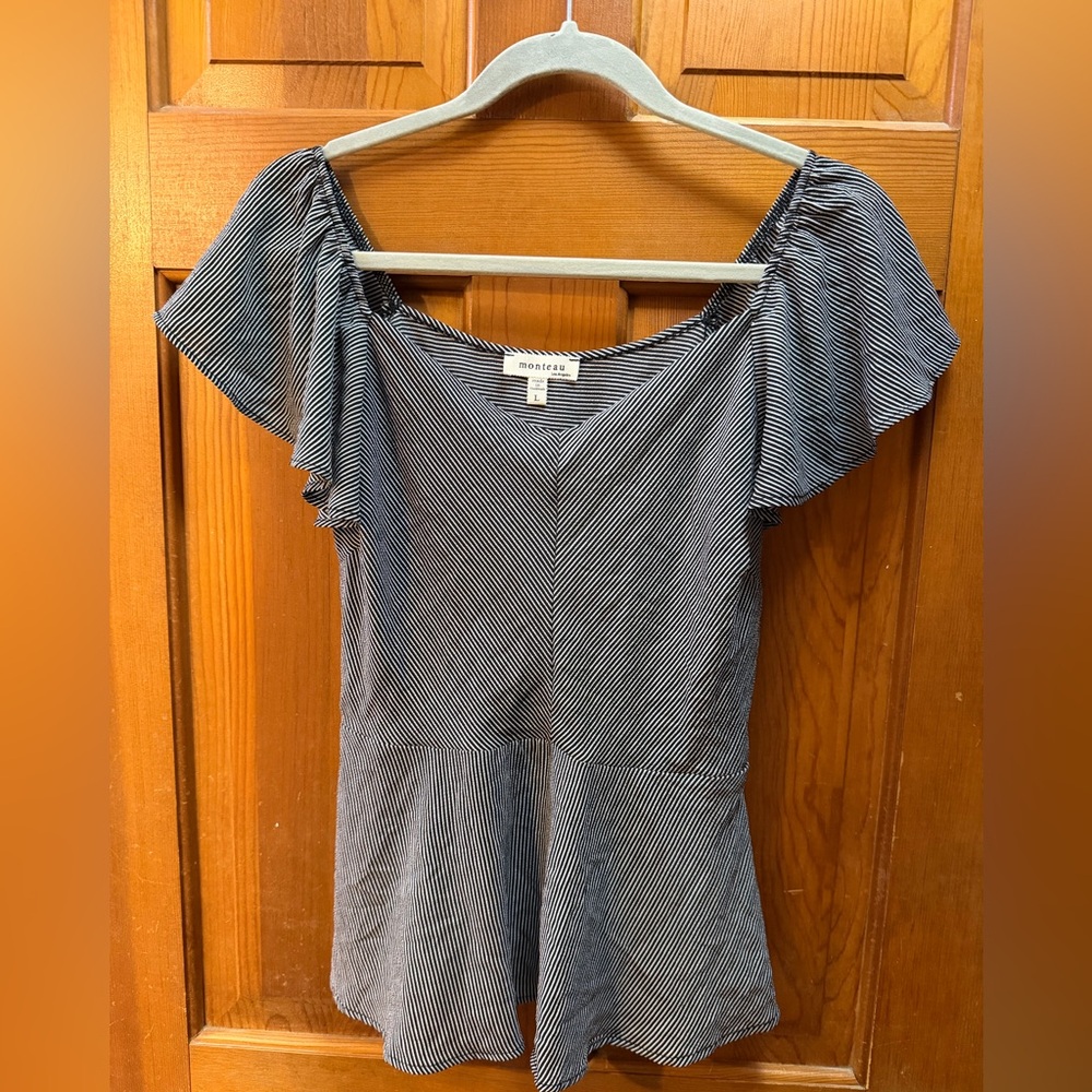 Monteau Black and White Striped Blouse L